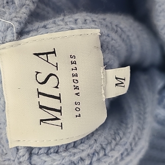 Misa Los Angeles Ballon Sleeve Cuff Ribbed Sweater Blue Crew Neck Oversized Med - Picture 4 of 6